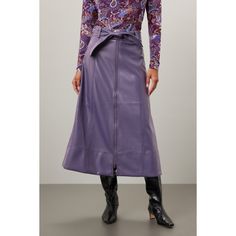 Purple faux leather (100% Polyester). Midi. Front zipper fly with button closure. 33" from waist to hemline. Imported. Fall Faux Leather Skirt With Belt Loops, Fall Workwear Skirt With Zip Fly, Chic Skirt With Button Zip Fly For Fall, Chic Fall Skirt With Button Zip Fly, Fall Workwear Skirt With Button Zip Fly, Fall Workwear Skirt With Side Zipper, Workwear Skirt With Side Zipper For Fall, Workwear Skirt With Button Zip Fly For Fall, Chic Spring Skirt With Zip Fly