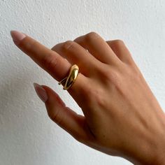 This gold ring has a unique and beautiful shape, made of stainless steel and gold. - gold filled- stainless steel and gold- non-tarnishing- Style: Minimalist Adjustable Gold Dome Ring, Tarnish Resistant, Adjustable Gold Dome Ring Tarnish Resistant, Modern Gold Brass Signet Ring, Adjustable Tarnish-resistant Gold Dome Ring, Elegant Gold Signet Ring, Gold-tone Metal Rings With Polished Finish, Gold-tone Polished Metal Rings, Gold Minimalist Dome Ring In Brass, Minimalist Gold Dome Ring In Brass