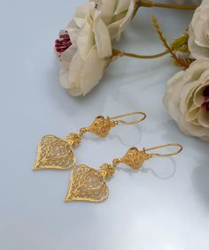 Gold Plated / 925 Sterling Silver Artisan Handcrafted Filigree Earrings Women Handmade Floral Leaf Design Jewelry Material: 925 Sterling Silver ( NICKEL FREE ) Earrings Length and Width: 2.25 Inches X 0.78 Inches FREE, FAST AND TRACKABLE SHIPPING FOR ALL EU COUNTRIES AND USA. COMES WİTH VELVET POUCH AND LUXURY GİFT BOX. These earrings are great for a dramatic everyday look. These eye catching earrings are perfect for glam. They have a round base with intricate designs going throughout. They have Festival Filigree Danglers, Elegant Earrings For Festivals And Gifts, Elegant Earrings For Gift Giving During Festivals, Elegant Design Earrings For Festivals, Traditional Heart-shaped Wedding Earrings, Intricate Design Danglers For Festival Gifts, Gift Danglers With Intricate Design, Intricate Design Danglers For Festivals, Festive Gift Danglers With Intricate Design