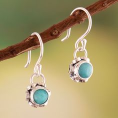 Precious amazonite jewels dance enchantingly at the bottom of these sterling silver dangle earrings, crafted by Peruvian artisan Nancy Quispe as a splendid accent from the breathtaking Andes region. Inspired by nature and gemstones, the artisan adds little accents around the gems' structure, polishing everything to enhance the green hue, a symbol of success and good fortune. Hypoallergenic Amazonite Jewelry As Gift, Elegant Amazonite Earrings As A Gift, Amazonite Drop Earrings As Gift, Bohemian Amazonite Earrings As Gift, Turquoise Amazonite Dangle Jewelry, Elegant Amazonite Earrings For Gift, Elegant Amazonite Dangle Jewelry, Bohemian Amazonite Earrings For Gifts, Amazonite Natural Stone Earrings For Gifts