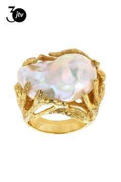 Genusis��� 15mm white cultured freshwater pearl 18k yellow gold over sterling silver ring. Measures approximately 1 1/16" L x 13/16" W and is not sizeable. Colors, shapes, and sizes may vary. Sterling Silver Ring, Silver Ring, Yellow Gold, Sterling Silver, Ring, Yellow, Silver, Gold, White