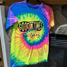 Tie Dye T-Shirt From Luv Design Tees- Brand New W/ Tags Good Times & Tan Lines Pit To Pit- 19” Across Shoulder To Hem- 27” 1209 Fun Spring T-shirt With Sublimation Print, Fun Multicolor T-shirt For Summer, Trendy Multicolor T-shirt For Vacation, Trendy Multicolor T-shirt For The Beach, Trendy Multicolor T-shirt For Beach, Trendy Multicolor Summer T-shirt, Fun Multicolor Pre-shrunk T-shirt, Tie Dye T-shirt With Sublimation Print For Summer, Tie Dye Tops With Sublimation Print For Summer