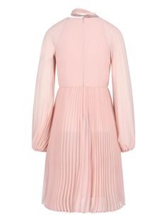 Zimmermann "Sunray plissè" midi dress - made from recycled materials - pink, V-neck with tone-on-tone scarf detail, back zip closure, long balloon sleeves with elasticated cuffs, flared skirt, and straight hem. Composition: 100% Polyester Pink V-neck Pleated Dress For Party, Midi Dress With Bishop Elastic Sleeves, Evening Midi Dress With Bishop Sleeves, Evening Midi Dress With Bishop Blouson Sleeves, Cocktail Knee-length Dress With Elastic Sleeves, Pink Midi Dress With Pleated Bodice, Pink Pleated Midi Dress For Formal Occasions, Pink Midi-length Pleated Dress For Formal Occasions, Pink Midi Length Pleated Formal Dress