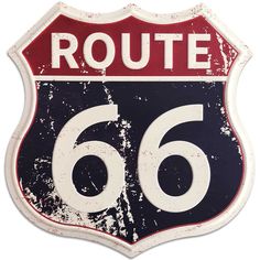 an old fashioned route 66 sign is hanging on the wall in front of a white background