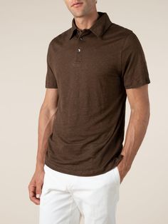 These Aurélien Linen Polo Shirt Chocolatebrown for Men XL symbolize Mediterranean style and ultimate comfort. A combination of traditional details and a contemporary twist. This model is made in  . The  Polo Shirts are made entirely by hand in Italy. For exclusive, luxurious and handmade Italian Polo Shirts you've come to the right place at Aurélien! Classic Brown Unstructured Top, Classic Brown Tops For Casual Gatherings, Classic Brown Tops For Casual Wear, Brown Cotton Polo Collar Top, Brown Cotton Polo Collar Shirt, Brown Polo Collar Cotton Shirt, Classic Brown Short Sleeve Top, Classic Brown Polo Collar Shirt, Fitted Brown Cotton Polo Shirt