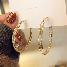 Material: Alloy Color: Silver Needle-Gold Fashion Element: Circle Style: Net red wind Simple Wedding Earrings, Quinceanera Jewelry, Engagement Band, Ringe Gold, Jewelry Accessories Ideas, Crystal Hoop Earrings, Dope Jewelry, Ring Stone, Antique Pink