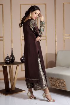 Celestia | Pakistani Designer Outfit | Sarosh Salman Eid Straight Kurta Palazzo Set With Sequins, Unstitched Raw Silk Straight Kurta Kaftan, Wedding Palazzo Set With Straight Kurta And Sequins, Wedding Palazzo Set With Sequins And Straight Kurta, Traditional Sharara With Sequins And Straight Kurta, Traditional Chanderi Sequin Kurta, Elegant Chanderi Kaftan With Mirror Work, Long Sleeve Raw Silk Palazzo Set With Zari Work, Traditional Chanderi Kurta With Sequins