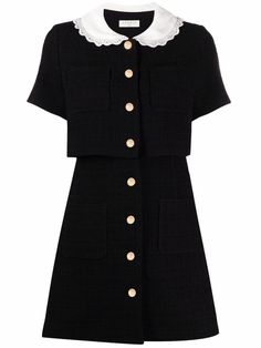 Sandro Paris, Black Short Dress, Contrast Collar, Mode Inspo, Organic Materials, Trending Dresses, Look Cool, A White Background, Look Fashion