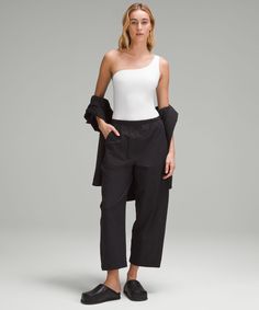 The Ones Youll Want To Wear All Day. These Lightweight Crops Keep Things Easy With An Elastic Waist And Fuss-Free Fit You Can Dress Up Or Down. Designed For Casual. Intended To Sit Above Ankle:relaxed Fit Is Roomy Through Glutes And Thighs. Zippered Hand Pockets With Hidden Card Sleeve. Elastic Waistband. | Lightweight Mid-Rise Barrel-Leg Cropped Pant Lululemon Wide-leg Pants With Elastic Waistband, Lululemon Wide Leg Pants With Elastic Waistband, Lululemon Stretch Lounge Pants, Lululemon Stretch Pants For Loungewear, Versatile Lululemon Bottoms With Elastic Waistband, Lululemon Relaxed Fit Versatile Pants, Versatile Lululemon Tapered Leg Pants, Versatile Relaxed Fit Lululemon Pants, Lululemon Versatile Relaxed Fit Pants