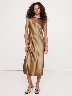 Bias-Cut Satin Midi Dress | Banana Republic Extra Dresses, Dressy Hats, I Have Nothing To Wear, I Have Nothing, In Focus, Satin Midi Dress, Gold Dress, Mother Of The Groom, Pre Fall