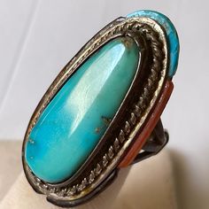 This Is A Beautiful, Vintage, Hand Crafted, Southwest Style Ring! Metal: Sterling Silver .925 Stone: Genuine Turquoise, Coral, Jasper Stone Color: Multi Color Size: 4.5, Measurements: Approx. 1.5" X 7/8 Condition: Vintage, Good, With Patina, May Need Polishing Is Desired Signed: Yes Fantastic Vintage Ring! Please See Pictures For Details And E-Mail Your Questions. Collectible Blue Multi-stone Turquoise Ring, Collectible Multi-stone Blue Turquoise Ring, Classic Blue Turquoise Ring Stamped 925, Artisan Blue Turquoise Ring Stamped 925, Artisan Turquoise Ring Stamped 925, Blue Hallmarked Turquoise Ring, Classic Blue Turquoise Sterling Silver Ring, Blue Multi-stone Turquoise Ring In Sterling Silver, Classic Blue Turquoise Ring In Sterling Silver