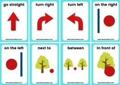 four different ways to turn left and right on the same page, with arrows pointing in different directions