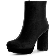 Allegra K Women's Round Toe Zip-Up Faux Velvet Block Heels Ankle Boots Black 10 Black Boots Small Heel, Fall Chunky Platform Heeled Boots With Block Heel, Fall Platform Boots With Padded Ankle And Block Heel, Winter Platform Boots With Reinforced Block Heel, Chunky Block Heel Platform Boots For Winter, Winter Chunky Platform Heeled Boots With Block Heel, Winter High Heel Platform Boots With Padded Heel, Winter Platform Boots With Padded Heel And High Heel, Winter Platform Boots With Padded Block Heel