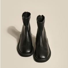 Color: Black PU, Size: 36 Popular Boots, One Piece Clothing, Funky Shoes, 90s Outfit, Pu Heels, Jane Birkin, Boot Types, Leather Chelsea Boots, Boot Brands