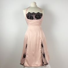 "Size:  Color: Pink/Black Condition: Perfect vintage condition Measurements: Armpit to armpit: 38cm / 14.9\" inches Waist: 34cm / 13.3\" inches Length: 80cm / 31.4\" inches" Vintage Spring Dresses For Dinner, Spring Vintage Dinner Dresses, Feminine Fitted Vintage Dress For Formal Occasions, Fitted Vintage Dress With Lace Trim For Party, Feminine Fitted Sleeveless Vintage Dress, Fitted A-line Vintage Evening Dress, Fitted Sleeveless Feminine Vintage Dress, Fitted A-line Vintage Dress For Evening, Pink Fitted Vintage Evening Dress