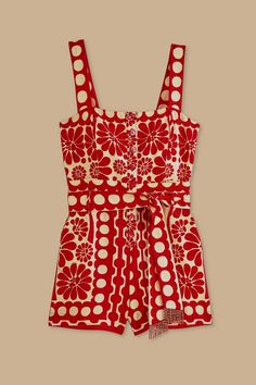 Red Palermo Sleeveless Romper – FARM Rio Cruise Collection, Beach T Shirts, Short Styles, Sleeveless Rompers, Night Out Dress, Beaded Fringe, Farm Rio, Shoe Size Chart, We Wear