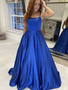 Simple Royal Blue Satin Long Prom Dresses, Royal Blue Formal Graduation Evening Dresses Evening Gown 2023, Prom Dresses Shiny, Dress Elegant Classy, Buy Prom Dresses, Gown 2023, Prom Dress With Pockets, Women Formal Dress, Dresses For Women Formal, Formal Dress Party