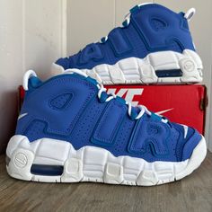 Nike Air More Uptempo (Gs) Medium Blue-White-Battle Blue Sz 5.5y [Dm1023-400] Light Blue Lace-up High-top Sneakers For Sports, Blue Sporty Sneakers For Streetwear, Sporty Blue Sneakers For Streetwear, Light Blue High-top Sneakers For Sports With Round Toe, Sporty Light Blue High-top Sneakers With Round Toe, Blue Running Shoes With Boost Midsole For Streetwear, Blue Low-top Running Shoes For Streetwear, Sporty High-top Light Blue Skate Shoes, Blue Custom Lace-up Sneakers For Light Sports