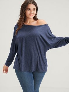 BloomChic Plus size clothing for women. You'll actually want to wear. Shop women's clothing sizes 10-30. With new styles added daily, you'll always find something to love. Free shipping on order $69. Free return for first order. Just shop now.  Color:Dark Blue,Dark Gray,Dusty Pink Type:T-shirts Neckline:One Shoulder Womens Trendy Tops, Long Tee, Plus Size Clothing For Women, Womens Clothing Sizes, Cool Sweaters, Trendy Tops, Dolman Sleeve, Plus Size Clothing, Clothing For Women