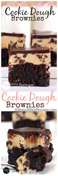 cookies dough and cookie dough brownies are stacked on top of each other