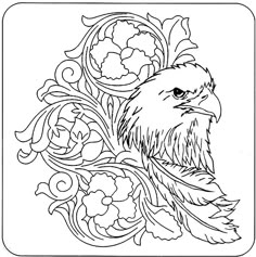 the letter n with an eagle on it's head, surrounded by flowers and leaves