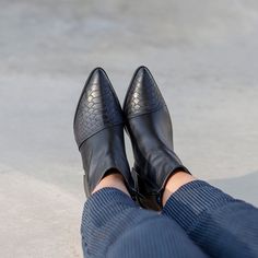 Black Snakeskin Booties, Stylish Leather Snake Print Ankle Boots, Woman Boots, Black Boots Woman, Black Boots, Ankle Boots, Boots Woman These Amazing booties have two leather combination- one solid black and another lizard snake textured, in a line crossing the feet. This booties features a solid, wide and comfortable 5 cm heel. We use the finest leather and the most comfortable shoe shape. We use a manufactured durable sole so that you can enjoy the most out of these gorgeous shoes. All of our Winter Moto Boots With Pointed Toe And Leather Sole, Fall Moto Boots With Leather Sole And Pointed Toe, Winter Pointed Toe Booties With Reinforced Heel, Pointed Toe Booties With Reinforced Heel For Winter, Winter Booties With Reinforced Heel And Pointed Toe, Edgy Ankle Boots With Leather Sole, Black Pointed Toe Chelsea Boots For Winter, Fall Ankle Booties With Leather Sole, Fall Leather Sole Ankle Booties