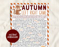 an autumn left right game is shown with a red and white striped frame around it