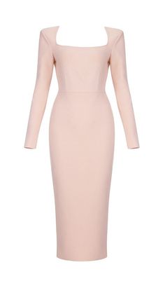 PINK LONG SLEEVE MIDI DRESS Elegant Fitted Pink Midi Dress, Pink Fitted Midi Dress For Formal Occasions, Chic Long Sleeve Blush Dress, Chic Blush Long Sleeve Dress, Elegant Long Sleeve Blush Dress, Blush Long Sleeve Party Dress, Elegant Stretch Pink Midi Dress, Elegant Pink Stretch Midi Dress, Elegant Fitted Blush Dress