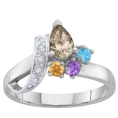 Sterling Silver 2-7 Stones Ribbon Mother's Ring | Jewlr White Gold Diamond Ring With Gemstone Accents, Silver Cubic Zirconia Diamond Ring With Birthstone, Silver-toned Cubic Zirconia Ring With Birthstone, Silver Diamond Ring With Birthstone In Cubic Zirconia, Formal Multi-stone Cubic Zirconia Birthstone Ring, Diamond White Rings With Gemstone Accents, Sterling Silver Teardrop Diamond Ring, Fine Jewelry Cubic Zirconia Diamond Ring With Gemstone Accents, Promise Ring With Cubic Zirconia And Gemstone Accents