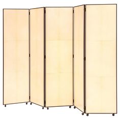 Designed by Jean-Paul Viollet. Screen in parchment & wenge. Dimensions per panel: 21.5"W x .75"D x 77.75"H (107.5"W total). Vintage Partition, Changing Divider Folding Screens, Vintage Room Divider Screen, Chinese Dividers For Rooms, Room Divider Screen Vintage, Jean Paul, Home Accents, Divider, Room Divider