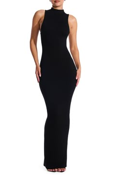 Summon chic vibes in this funnel-neck maxi dress rendered in a curve-hugging silhouette with lots of stretch and an easy-moving back slit. 61 1/2" length Back zip closure Funnel neck Sleeveless Back slit 95% viscose, 5% spandex Hand wash, line dry Imported Winter Dresses Women, Black Woman Dress Classy, Dressing Feminine Classy, Easy Dresses To Make, Dresses For Muscular Women, Curvy Classy Outfits, Summer Dress Black Women, Black Semi Formal Dresses, Black Dress Black Women