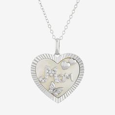 Included: 1 Chain(s), 1 Pendant(s)Features: Mom JewelryJewelry Closure: Lobster ClaspShape: HeartStone Cut: OvalMetal Color: WhiteChain Length: 18 InchPendant Length: 24.2mmPendant Width: 17.1mmMetal: Sterling SilverChain Construction: CableCare: Wipe CleanStone Type: 1 Simulated Mother of Pearl, 15 Cubic ZirconiaNecklace Type: Pendant NecklacesCountry of Origin: Imported Sterling Silver Heart Pendant, Family Jewellery, Silver Heart Pendant, Mom Jewelry, Sterling Silver Heart, Heart Pendant Necklace, Silver Heart, Spring Rings, Type 1