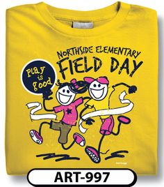 a yellow t - shirt with an image of two people on skateboards and the words,