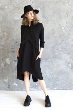 Oversized Tunic Dress For Work, Black Long Sleeve Viscose Midi Dress, Black Viscose Long Sleeve Midi Dress, Casual Asymmetrical Dress With Asymmetrical Hem For Work, Black Long Sleeve Asymmetrical Summer Dress, Black Long Sleeve Asymmetrical Dress For Summer, Black Asymmetrical Long Sleeve Dress For Summer, Black Asymmetrical Tunic For Spring, Black Asymmetrical Midi Dress For Spring