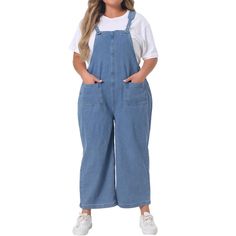 These overalls feature adjustable straps with buckles, allowing for a customized fit. The straps are sturdy and can be easily adjusted to accommodate different body shapes and sizes. With two functional buttons and pockets, these overalls provide ample storage space for your essentials. The straight-leg pants have a full-length hem that can be rolled up for a trendy and avant-garde look. These overalls are perfect for a casual outing or a day of shopping with family or friends. The loose fit and Denim Blue Jumpsuit With Adjustable Straps, Medium Wash Denim Overalls With Adjustable Straps, Denim Blue Overalls With Adjustable Straps, Casual Denim Blue Overalls With Adjustable Straps, Medium Wash Denim Jumpsuit With Adjustable Straps, Blue Denim Shortalls With Adjustable Straps, Dark Wash Denim Jumpsuit With Adjustable Straps, Denim Overalls With Adjustable Straps In Dark Wash, Casual Blue Denim Jumpsuit With Adjustable Straps