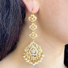 gold plated long earrings 22k Gold Jewelry Necklaces, Silver Pearl Jewelry, Gold Jewellry, Hanging Beads, 22k Gold Jewelry, Pearl Necklace Set, Gold Jewelry Necklace, Gold Bangle Bracelet, Gold Polish