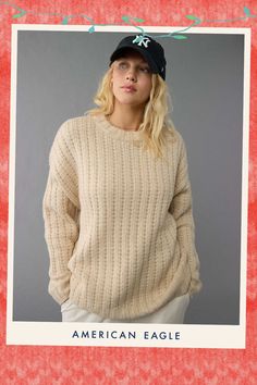 Waffle sweater knit/Ribbed collar, cuffs & hem/Crew neck Waffle Sweater, Sweater Knit, Crew Neck Sweater, Neck Sweater, American Eagle Outfitters, Women's Jeans, American Eagle, Women Jeans, Crew Neck