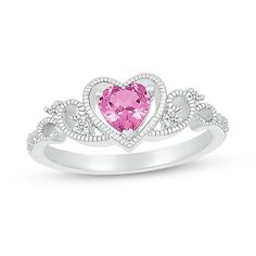 Who wouldn't love this darling lab-created gemstone heart ring? Sterling silver The ring features a 5.0mm heart-shaped pink lab-created sapphire center stone A milgrain detailed frame surrounds the heart Milgrain scrollwork dotted with white lab-created sapphires creates the ring's shank Heart-shaped White Gold Birthstone Ring For Valentine's Day, Mother's Day Heart Cut Cubic Zirconia Heart Ring, Heart-shaped Sterling Silver Birthstone Ring For Valentine's Day, Valentine's Day Heart-shaped Sterling Silver Birthstone Ring, Valentine's Day Cubic Zirconia Birthstone Ring, Pink Heart-shaped Gemstone Ring, Valentine's Day Pink Sterling Silver Birthstone Ring, Pink Sterling Silver Heart Ring With Center Stone, Pink Heart-shaped Birthstone Promise Ring