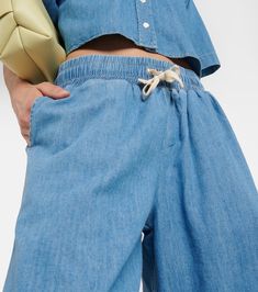 Cotton and linen drawstring pants in blue - Frame | Mytheresa Everyday Cotton Relaxed Wide Leg Pants, Cotton Relaxed Wide Leg Pants For Everyday, Casual Wide Leg Cotton Pants With Drawstring, Everyday Relaxed Cotton Wide Leg Pants, Relaxed Cotton Wide Leg Pants For Everyday, Cotton Wide Leg Pants For Everyday In Spring, Cotton Wide Leg Pants For Everyday Spring Wear, Everyday Cotton Wide Leg Pants For Spring, Cotton Tapered Leg Pants For Vacation