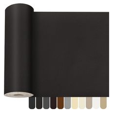 a roll of black leather with different colors and patterns on it, including the color swatches