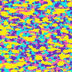 an abstract camouflage pattern in blue, yellow and pink