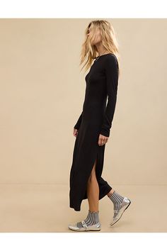 Cozy & stretchy Real Soft ribbed fabric/Low back deets/Accessibility deets: wide neck & over-the-head access for easier on/off! Aerie Clothing, Dermatology, Ribbed Fabric, Low Back, On Off, Dress Accessories, Dress Skirt, Women's Jeans, American Eagle Outfitters