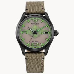 Yoda Brown Dial Nylon Strap BM6839-06W | CITIZEN Sporty Watch, Classic Quotes, Citizen Watch, Citizen Eco, Star Wars Yoda, Peoples Jewellers, Light Side, Eco Drive, Star Wars Collection