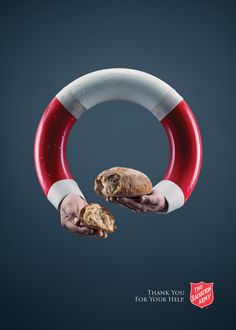 two hands holding bread in front of a life preserver with the words thank you for your service