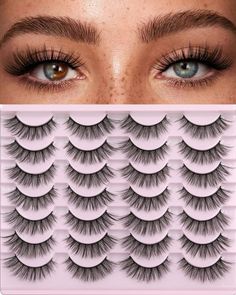 PRICES MAY VARY. 💗𝐍𝐚𝐭𝐮𝐫𝐚𝐥 𝐄𝐲𝐞𝐥𝐚𝐬𝐡𝐞𝐬: Kiromiro fluffy false eyelashes use high quality faux mink fiber. Soft, wispy with natural lashes ends like real mink fur. Perfect for daily use. 💗𝐃𝐞𝐬𝐢𝐠𝐧 𝐟𝐨𝐫 𝐀𝐥𝐥 𝐀𝐠𝐞𝐬: Kiromiro cat eye fake eyelashes use 3D layered cross handcraft. Show your glamour with lightweight. Suitable for women of all ages. 💗𝟎 𝐁𝐮𝐫𝐝𝐞𝐧 𝐁𝐞𝐚𝐮𝐭𝐲: 34mm Flexible and comfortable cotton false lashes band, fake lashes can be adjusted and trimed to Lashes Pack, Lashes Natural Look, Makeup Fake, Large Curls, Cat Eye Lash, Lashes Natural, Wispy Lashes, Amazon Shop, Natural Eyelashes