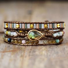 Mystic Labradorite Beaded Wrap Bracelet - Moon Dance Charms Healing Rocks, Turquoise Wrap Bracelet, Wrap Armband, Mala Beads Bracelet, Treasure Jewelry, Tree Of Life Bracelet, Bracelet Stone, Amazonite Bracelet, Labradorite Bracelet