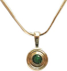 Classic Emerald Pendant Necklace With Bezel Setting, Classic Emerald Pendant Necklace In Bezel Setting, Classic Bezel Set Emerald Pendant Necklace, Classic Yellow Gold Round Pendant Emerald Necklace, Classic Yellow Gold Emerald Necklace With Round Pendant, Classic Bezel Set May Birthstone Necklaces, Classic Necklace With Bezel Setting For May Birthstone, Classic Bezel Set Necklace For May Birthstone, Classic May Birthstone Necklace