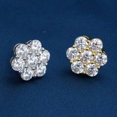 Material: Gold/White Gold plating over .925 Sterling Silver base. Stone: Moissanite Size: 11mm(W) Total carats: 4.2 ctw Weight: 4.2g Moissanite Cluster Jewelry With Halo Design, Diamond White Cubic Zirconia Cluster Earrings, Diamond White Round Cut Cubic Zirconia Cluster Earrings, Diamond White Cubic Zirconia Cluster Earrings Round Cut, Moissanite Cluster Jewelry With Prong Setting, Silver Moissanite Cluster Earrings, Classic Cluster Sterling Silver Jewelry, Classic Sterling Silver Cluster Jewelry, Diamond White Cluster Jewelry In Sterling Silver