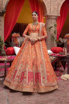 Pakistani Raw Silk Orange Lehenga Choli Dress 2022 Elegant Orange Sets For Navratri, Semi-stitched Orange Dress With Intricate Embroidery, Orange Raw Silk Choli, Elegant Orange Lehenga For Navratri, Elegant Orange Sharara For Festivals, Elegant Orange Sharara For Diwali, Orange Saree For Reception, Elegant Orange Choli For Festive Occasions, Elegant Orange Choli For Festive Season