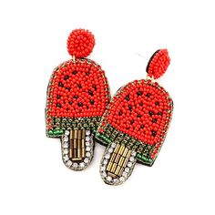 Get Ready For Your Summer Heat And A Trip To An Exotic Island. Imagine A Huge Pop Of Color As The Playful Multi-Beaded Rounds Dancing When Warm Sea Breeze Kisses Your Flowing Dress. This Cheerful And Artisanal Iconic Design Is This Season’s Big Fruity Trend. Beaded Watermelon Popsicle 1.2” X 2.75” Made In India For Pierced Ears Only Red Beaded Jewelry For Summer, Casual Red Party Earrings, Casual Red Earrings For Party, Summer Red Beaded Jewelry, Fun Red Beaded Earrings For Gift, Fun Red Jewelry With Colorful Beads, Fun Red Beaded Jewelry, Trendy Red Earrings For Summer, Trendy Red Beaded Earrings For Beach